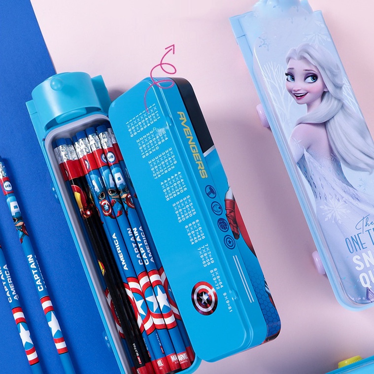 Kartun Multifungsi Cars Style Spiderman Double-layer Pensil Case Captain Amerika Kotak Pensil Elsa Kartun Anak Siswa Alat Tulis Kotak Pensil