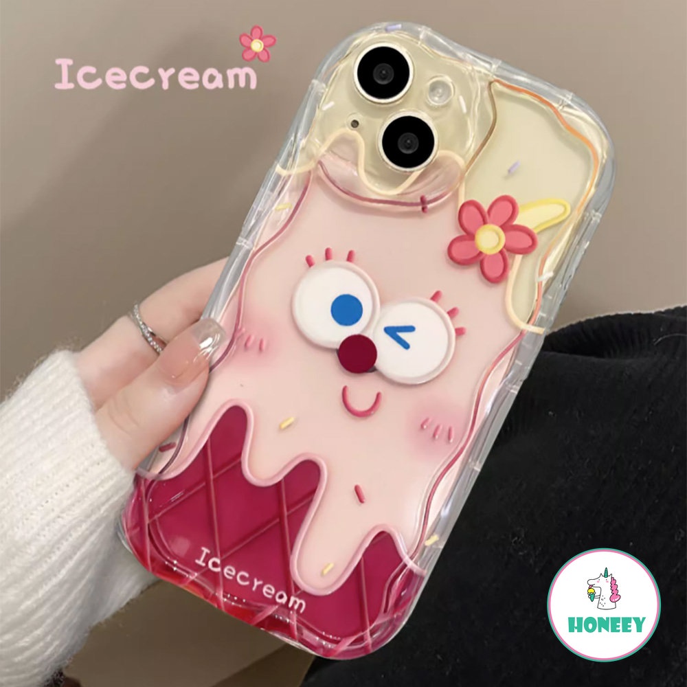 IPHONE Korea Lucu Smiley Ice Cream Transparan Soft Phone Case Kompatibel Untuk Iphone11 14Pro Max12 Pro 13 Pro Bening Silikon Cover