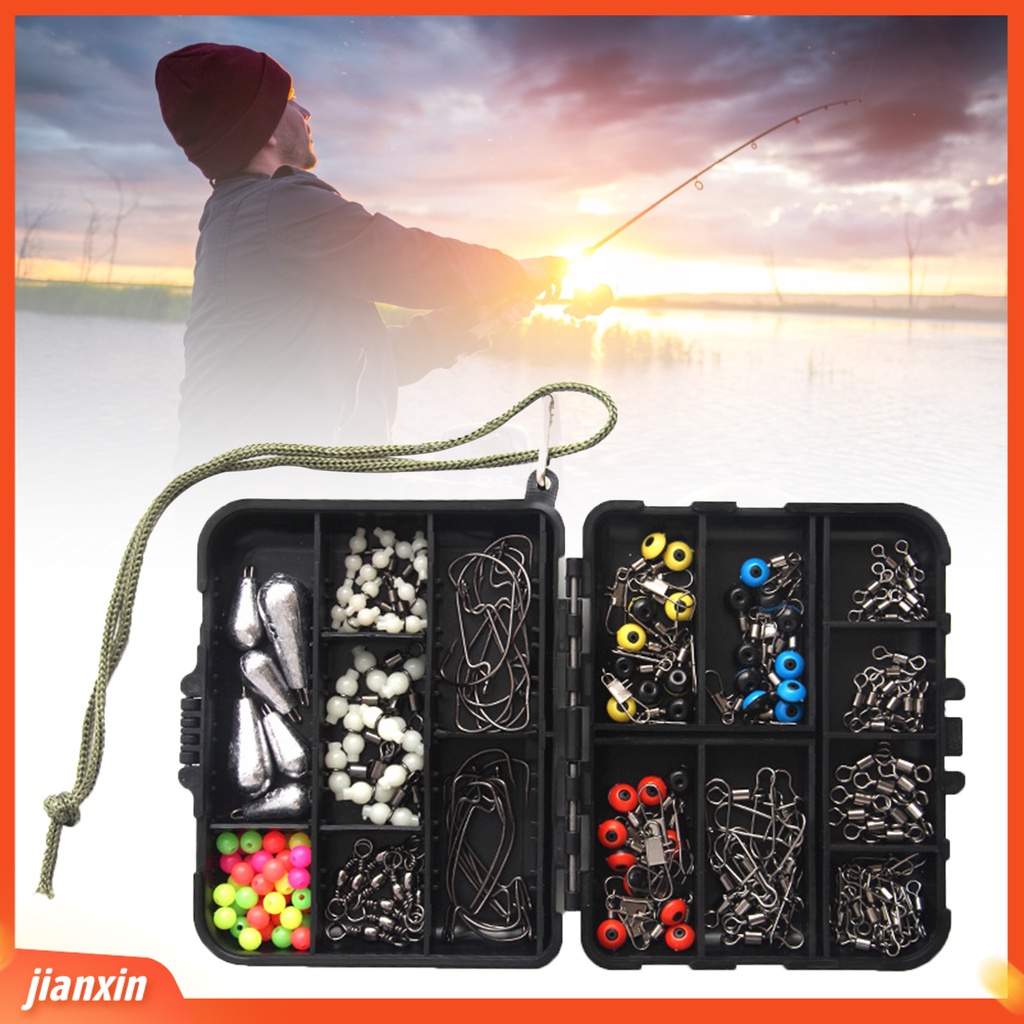 (In Stock) 176Pcs /Set Konektor Umpan Pancing Putar Engkol Kait Kacang Sinker Aksesori Untuk Angling