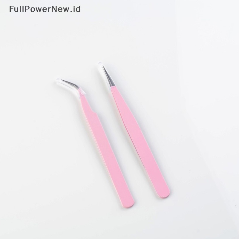 Power 2PCS Pinset Ekstensi Bulu Mata Stainless Steel Curved Straight Lashes Tweezer ID