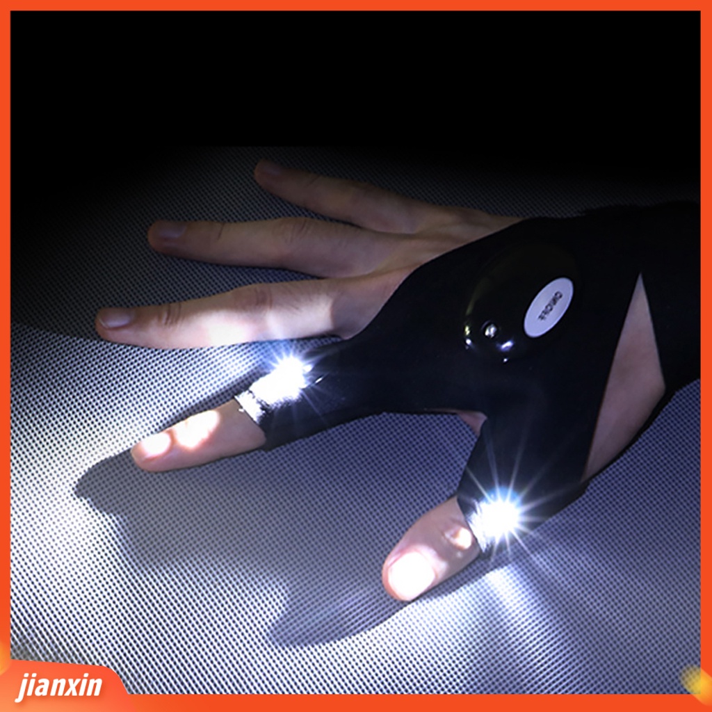 (In Stock) 1Pc/1pasang Sarung Tangan Senter Fingerless Waterproof Black Night Light Fishing Gloves Untuk Memancing