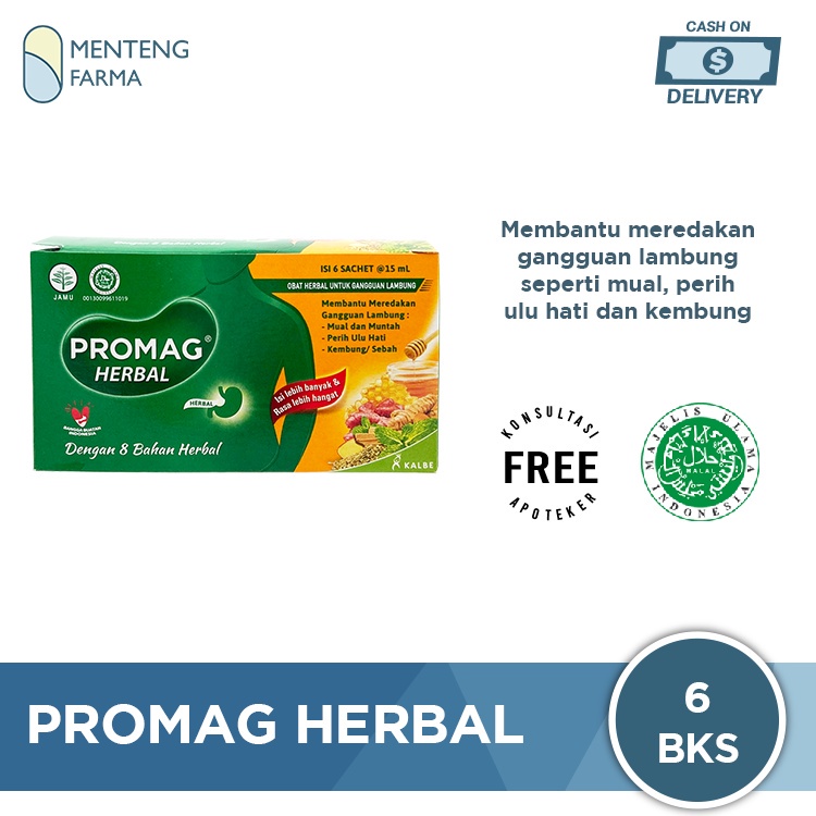 Promag Herbal 6 Sachet - Pereda Kembung, Sebah, Nyeri Ulu Hati