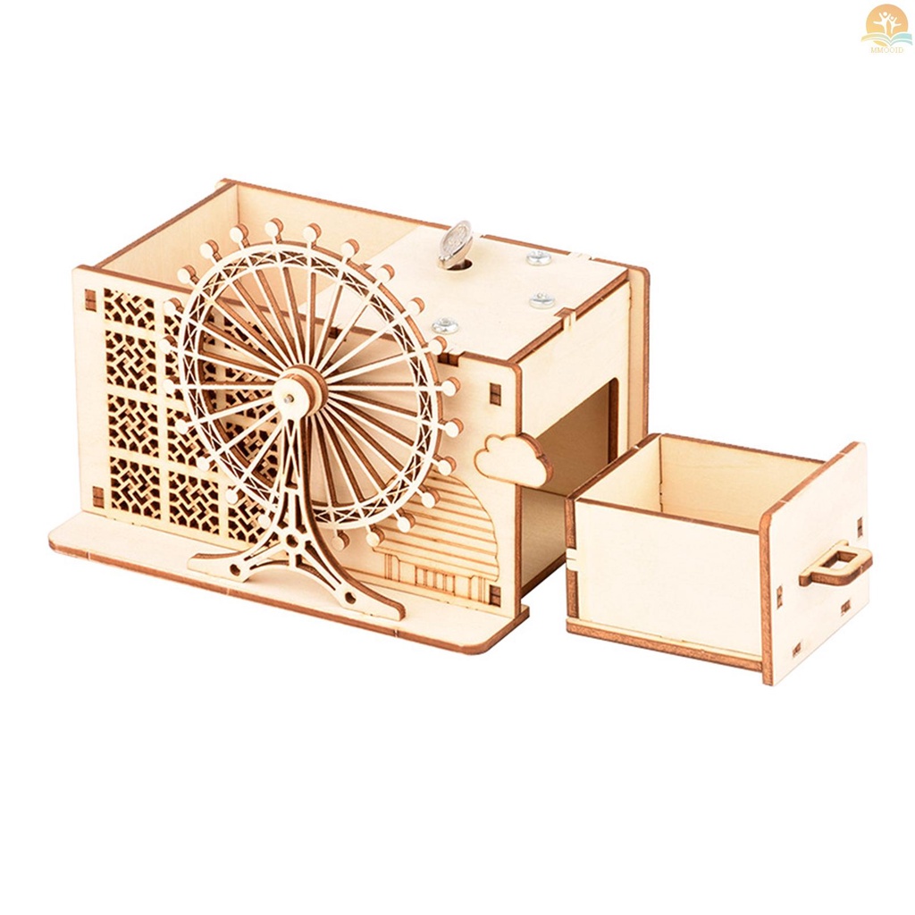 In Stock 3D Puzzle Kayu Ferris Wheel Jarum Jam Kotak Musik Pen Holder DIY Perakitan Craft Model Kit Dengan Laci Penyimpanan Dekorasi Rumah Hadiah Edukasi Untuk Siswa Laki-Laki Perempuan Adul