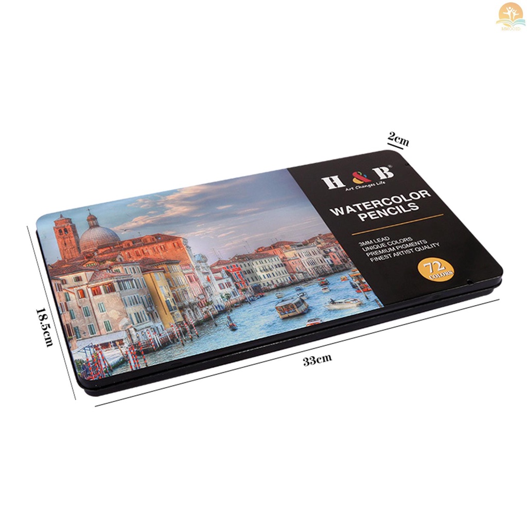 In Stock H&amp;B 72profesional Pensil Pewarna Air Seni Kit Set Pensil Berwarna Larut Air Dengan 1 * Fountain Pen/ 1 * Pengasah Pensil Untuk Siswa Anak-Anak Dekorasi Pesta Rumah DIY