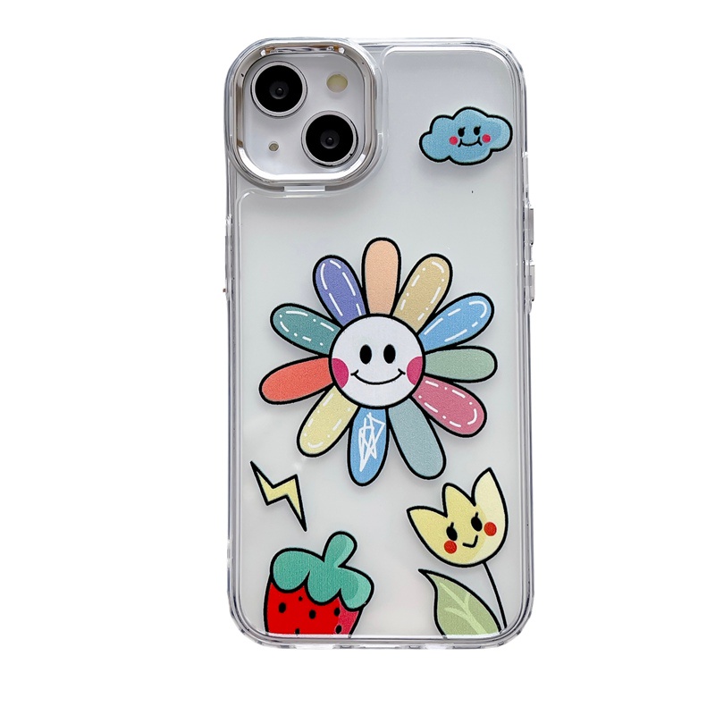 【Independent buttons】Clear Sunflower Silicone Soft Case IPhone 6S 7 8 Plus SE XR XS Max 11 12 13 14 Pro Max 14 Plus strawberry Cute for Girl Women