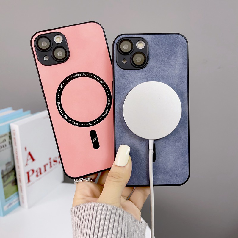 【Magsafe】Shot Camera Lens Glass Protect Leather Silicone Case IPhone 11 12 13 14 Pro Max Wireless charge Phone Case