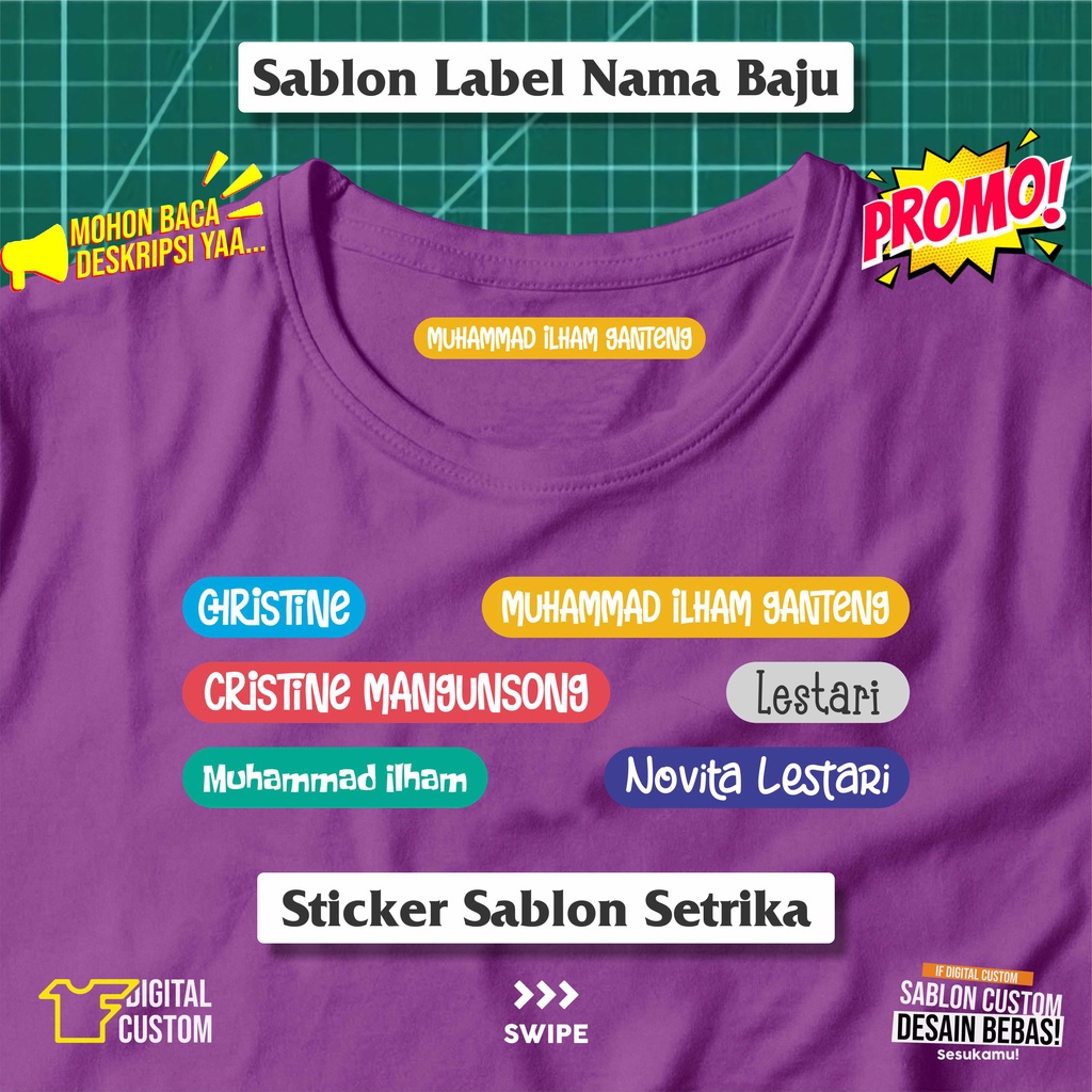 

Stiker Kain Label Nama Baju Anak Sekolah Pesantren Asrama Sticker Sablon Setrika DTF IF Digital Custom Siap Press Part 2