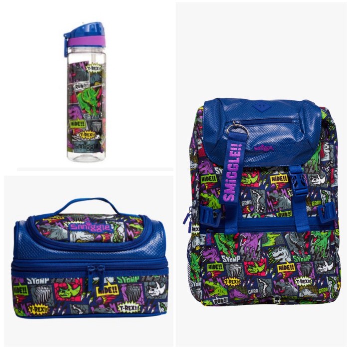 Smiggle Paket Backpack + Botol + Lunchbox Dino T-Rex Original Asli Tas