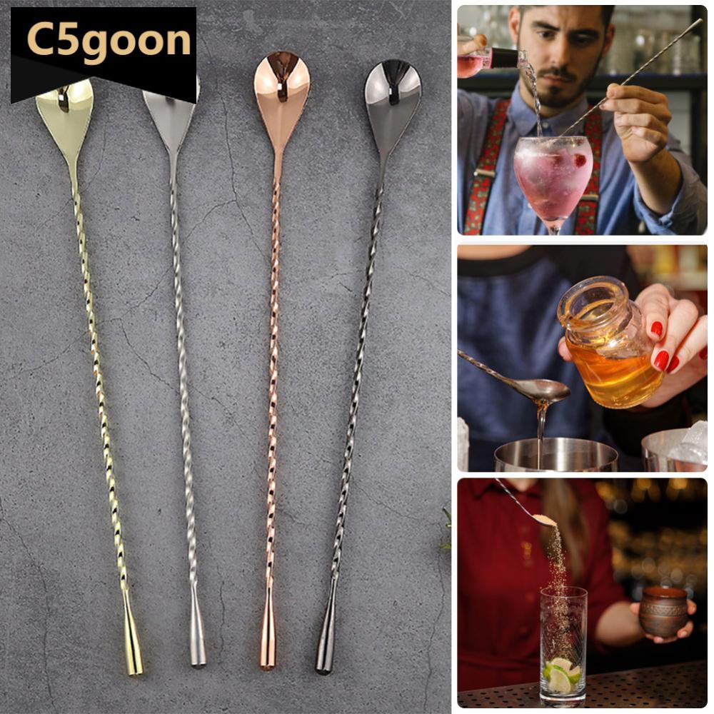 C5goon 30 cm Stainless Steel Stir Bar Spoon Mixing Ons Cocktail Spoon Drink Shaker Muddler Stirrer Bartender Tools Teadrop Spoon Tool O3Q5
