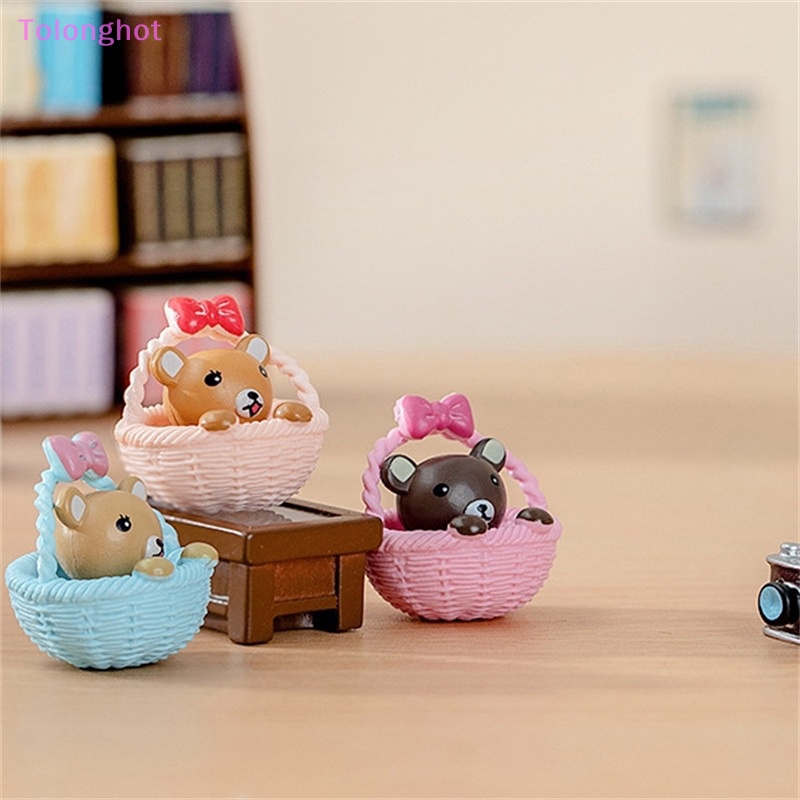 Tolonghot&gt; Lucu Keranjang Mini Cubs Ornamen Rumah Boneka Miniatur Mainan Kartun Beruang Boneka Mikro Lanskap Dekorasi well