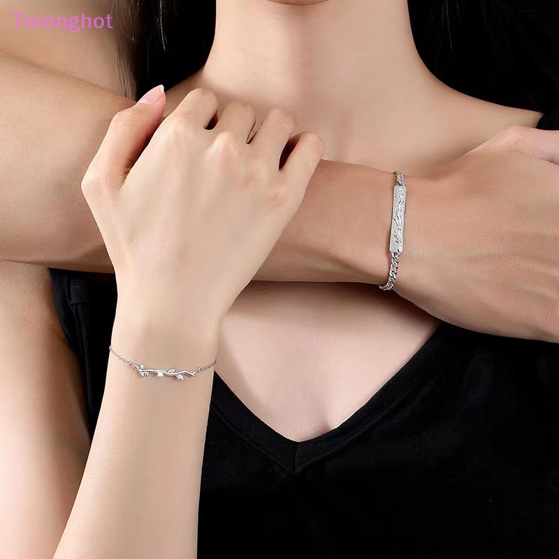 Tolonghot&gt; Gelang Pasangan Cabang Kepribadian Fashion Warna Silver Pasangan Peringatan Sederhana Gelang Rantai Pergelangan Tangan Hadiah Untuk Wanita Perhiasan well