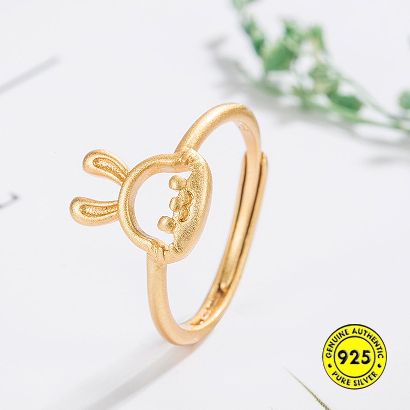 Cincin Kelinci Buram Emas 18K Cincin Terbuka Simple Lucu U1524