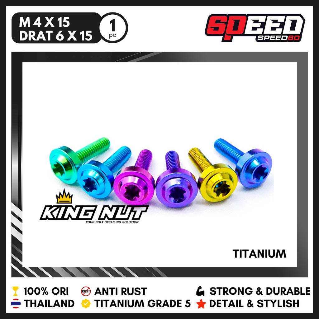 Baut M 4 x 15 Drat 6 x 15 Baut Titanium Probolt Grade 5 Thailand King Nut