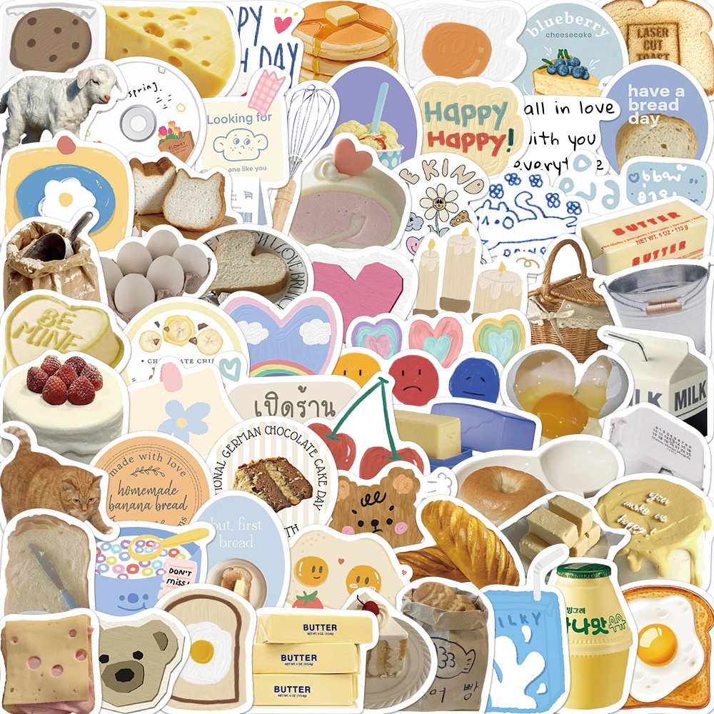 

[HARU] 63 Pcs Stiker Milk Biscuit Cat Meme Anti Air Dekor Laptop Koper Mobil Motor Sepeda Gitar Diary Notebook Journal