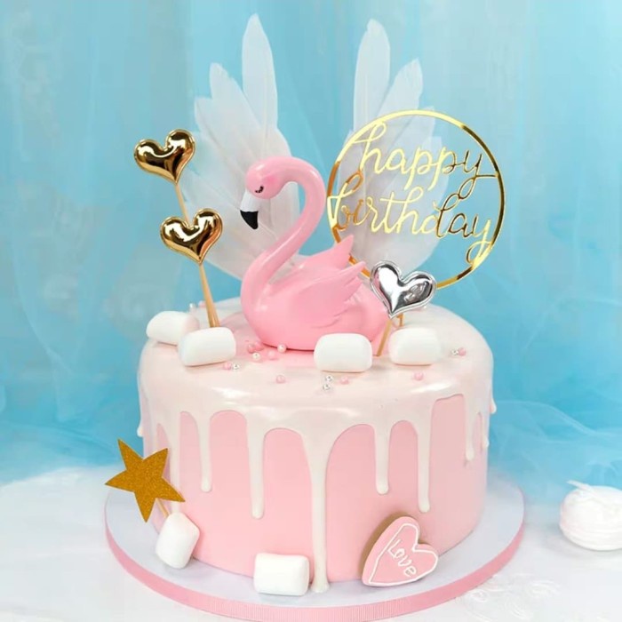 Topper kue cake topper hiasan kue bulu sayap flamingo tema summer - Putih