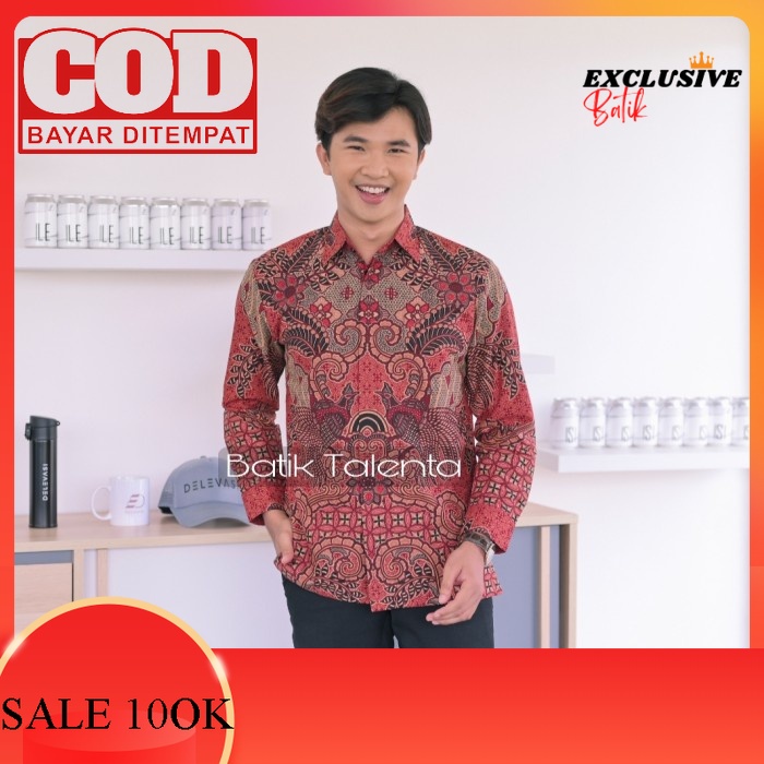 Batik Pria Lengan Panjang Talenta Baturaden Reguler Fit Maroon Burung