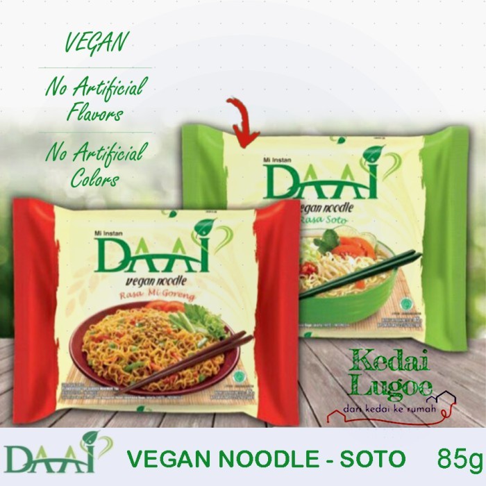 

Daai Mi Goreng / Soto Instant Vegan Noode 1 dus Isi 40pcs - Goreng