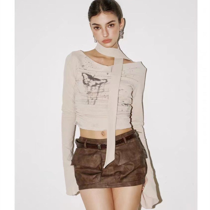 [ COD✅ ] Aroana Eyeshe tinta Putih Injeksi Kupu-kupu Lengan Panjang Retro Pita Pelangsing Elastis Pe