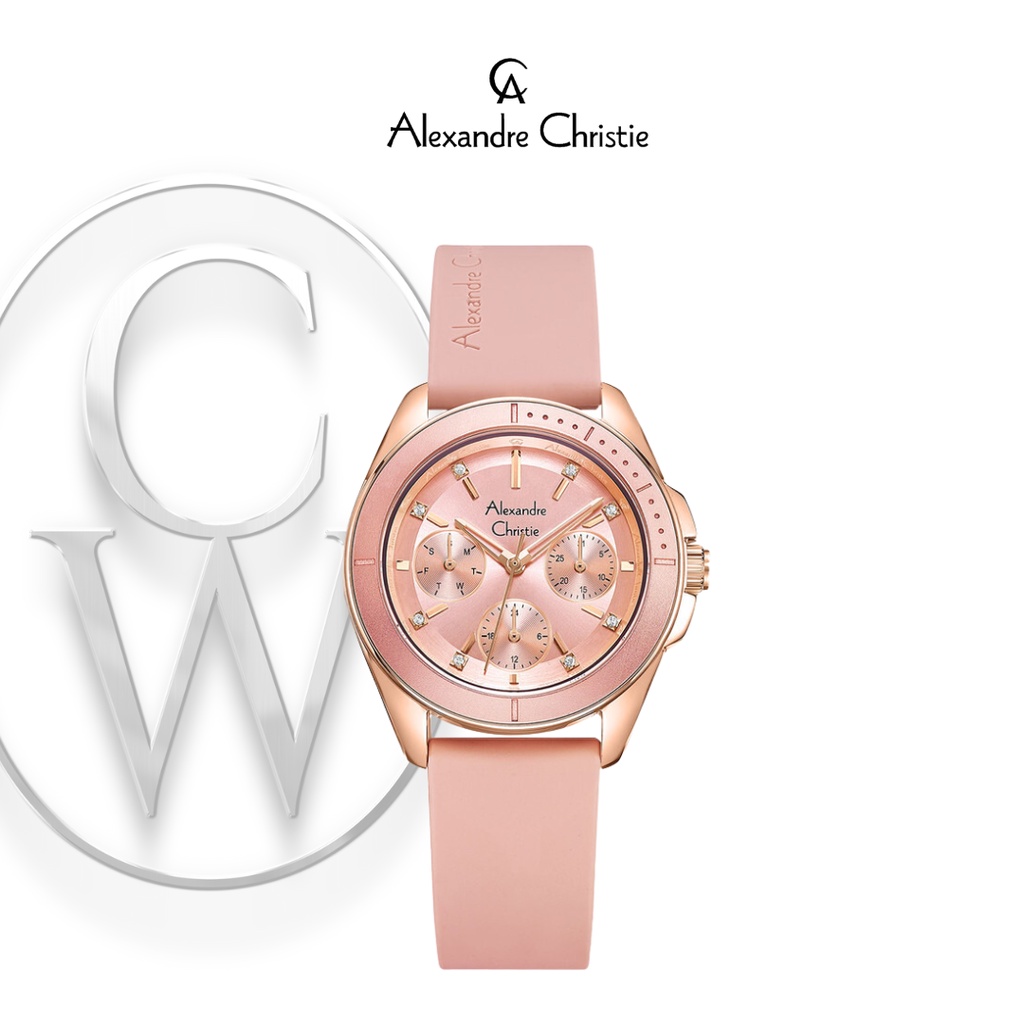 Jam Tangan Wanita Alexandre Christie AC 2A68  BFRRGPN Karet Sporty Multifungsi Casual Semi Formal bu