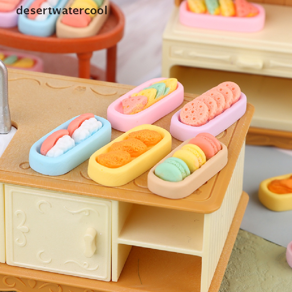 Deid 6Pcs 1: 12rumah Boneka Mini Dessert Tray Macaroon Sushi Roti Biskuit Keju Dekorasi Martijn