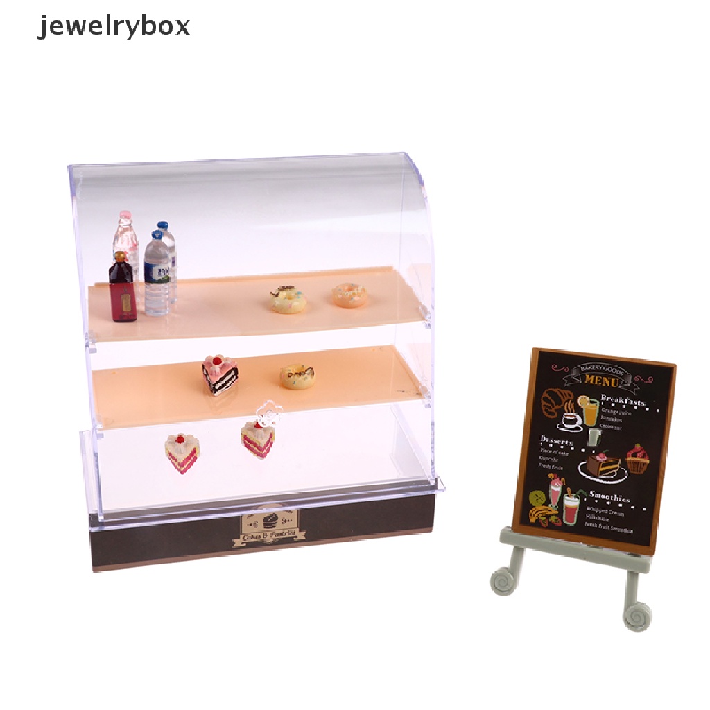 [jewelrybox] 1set 1: 12rumah Boneka Lemari Pajangan Kue Mini Papan Nama Stand Living Scene Decor Boutique