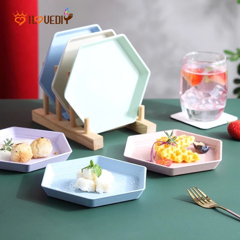 Hot Sale/Piring Snack Makanan Ramah Lingkungan/Tidak Pecah Wheat Straw Lunch Dinner Dessert Fruit Plate Tray/Piring Buah Dapur Piring Saji Peralatan Makan Yang Bermanfaat