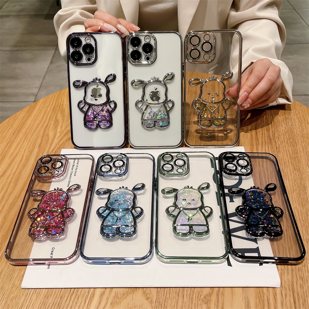 Casing film Lensa Perlindungan Kamera Bening Mewah iPhone 14 Pro Max case iPhone 13 12 Pro Max14 Plus case Kartun Electroplated Puppy Full Cover Shockproof Protection Soft Back Cover