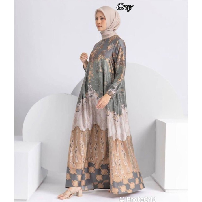 GAMIS DIOR SILK Premium Maxmara Gamis Lebaran Busui - Grey, All Size