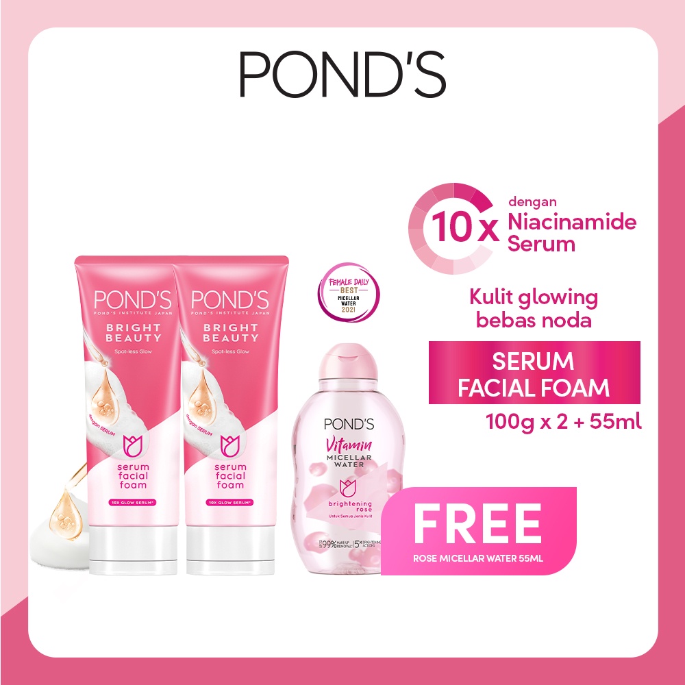 Buy 2 Pond's Bright Beauty Facial Foam 100g FREE Pond's Rose Micellar Water 55ml