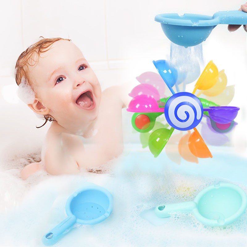 Mandi Anak Putar Musik Putar Kincir Air Dengan Sendok Kamar Mandi Bayi Bermain Air Rainbow Windmill Flower Shower Toys