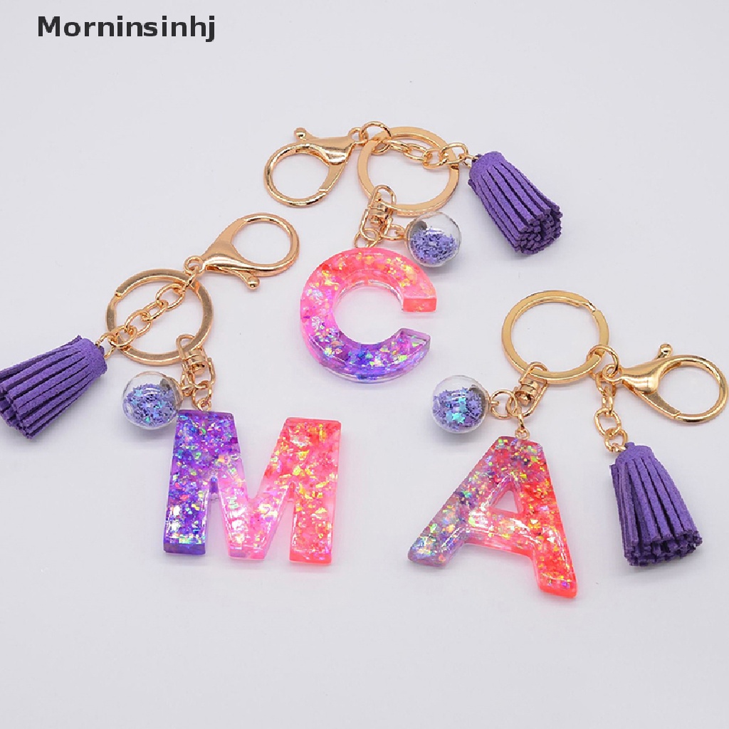 Mornin 26liontin Kunci Huruf Inisial Glitter Gradiasi Resin Alfabet Gantungan Kunci Modal Inggris Gantungan Kunci Dengan Jumbai Gantungan Kunci Mobil Charm Dekorasi id