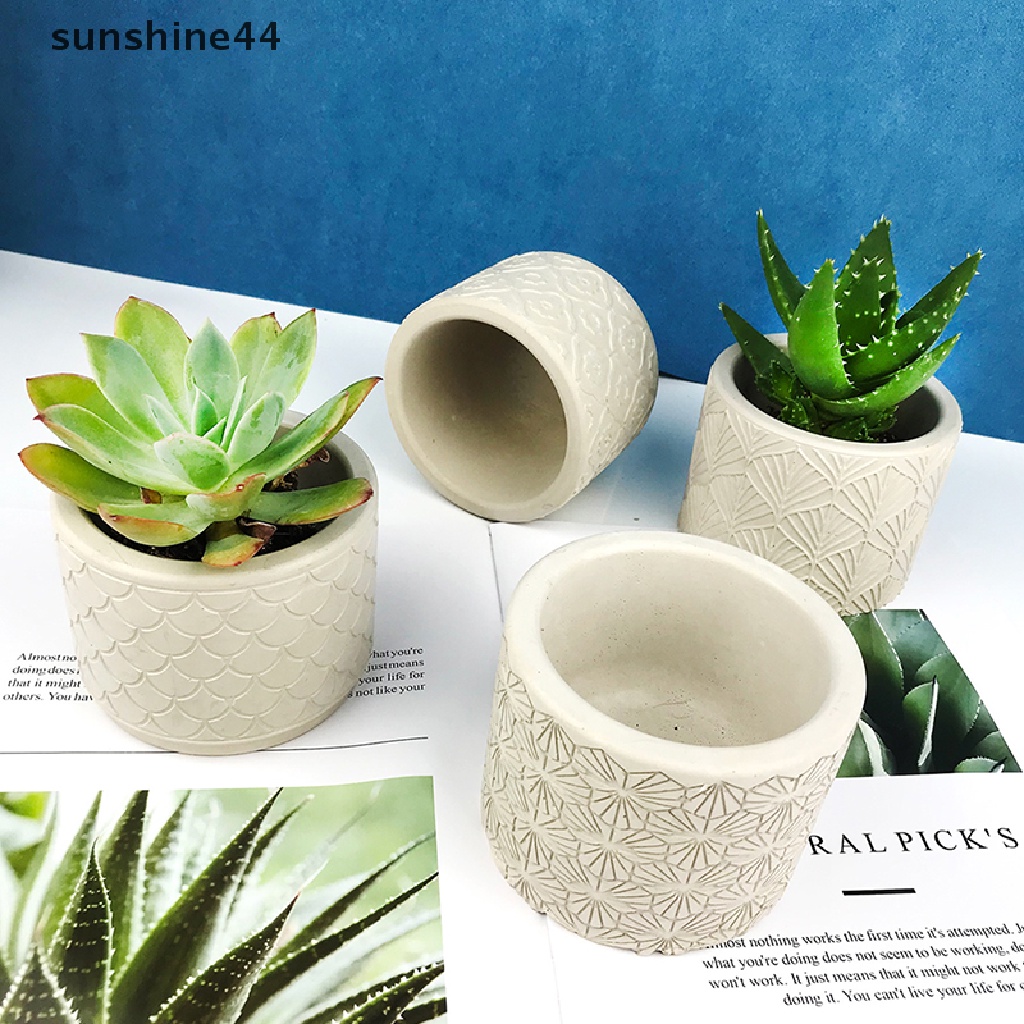 Cetakan Silikon Pot Bunga Silinder Sunshine DIY Semen Concrete Plester Jar Mold ID