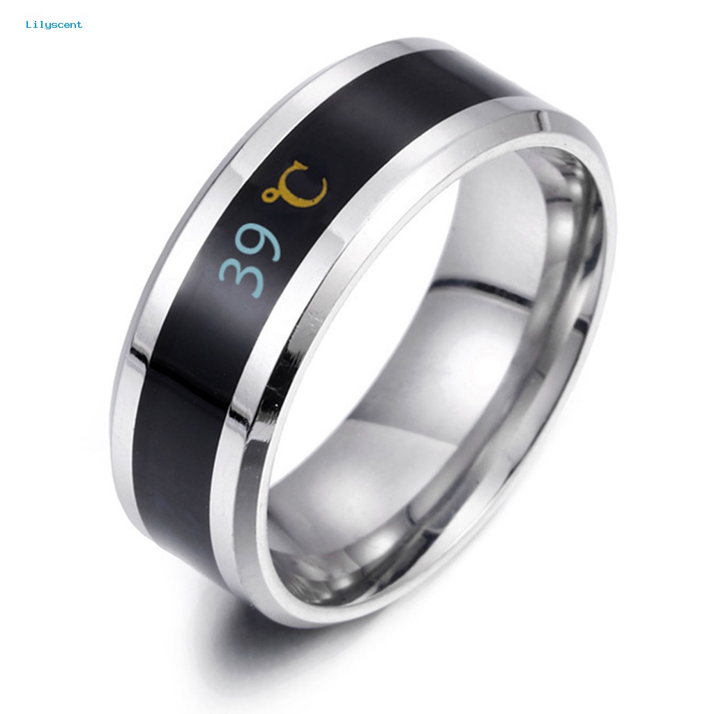 Lilyscent Trendy Stylish Ring Untuk Ulang Tahun Stainless Steel Smart Sensor Suhu Tubuh Ring Ringan