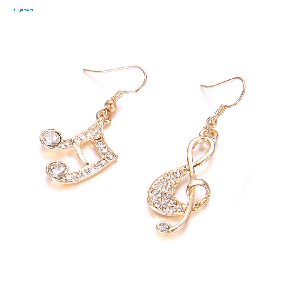 Lilyscent Fashion Wanita Musik Note Treble Clef Berlian Imitasi Menjuntai Kait Anting Perhiasan