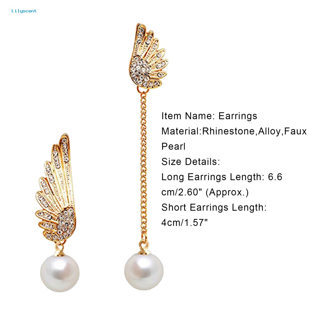 Lilyscent 1pasang Anting Drop Mutiara Imitasi Untuk Belanja Wanita Berlian Imitasi Sayap Menjuntai Anting Eye-catching