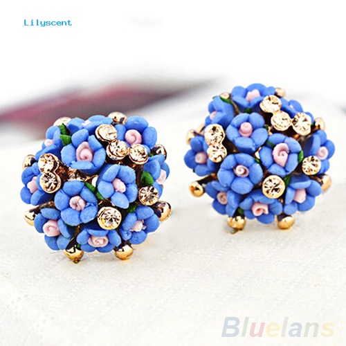 Lilyscent Wanita Gadis Pengantin Pernikahan Perhiasan Bunga Mempesona Berlian Imitasi Klip Stud Earrings