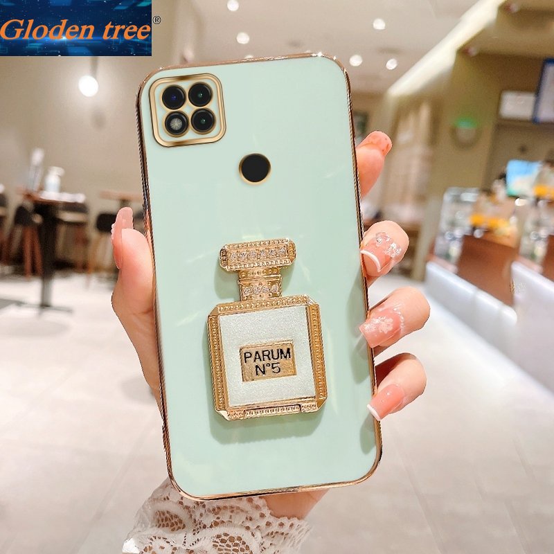 REDMI Casing Case Pohon Gloden Untuk Xiaomi Redmi10 2022 Redmi10 5G 10A 10C Case Dengan Botol Parfum Tendangan Lipat Cakupan Penuh Camera Case