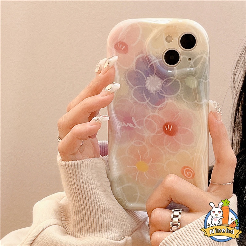 IPHONE Casing Kompatibel Untuk Iphone14 13 12 11 Pro Max X Xr Xs Max8 7 6 6s Plus SE 2020 ins Musim Semi Musim Panas Bunga Warna-Warni Lukisan Minyak Casing Ponsel Shockproof Soft Case Cover Pelindung