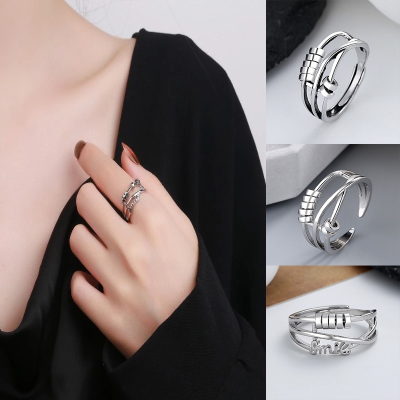 Fashion Temperamen Multi Layer Cross Finger Ring/Smart Transfer Bead Open Ring/Dekompresi Tumpuk Perhiasan Aksesoris