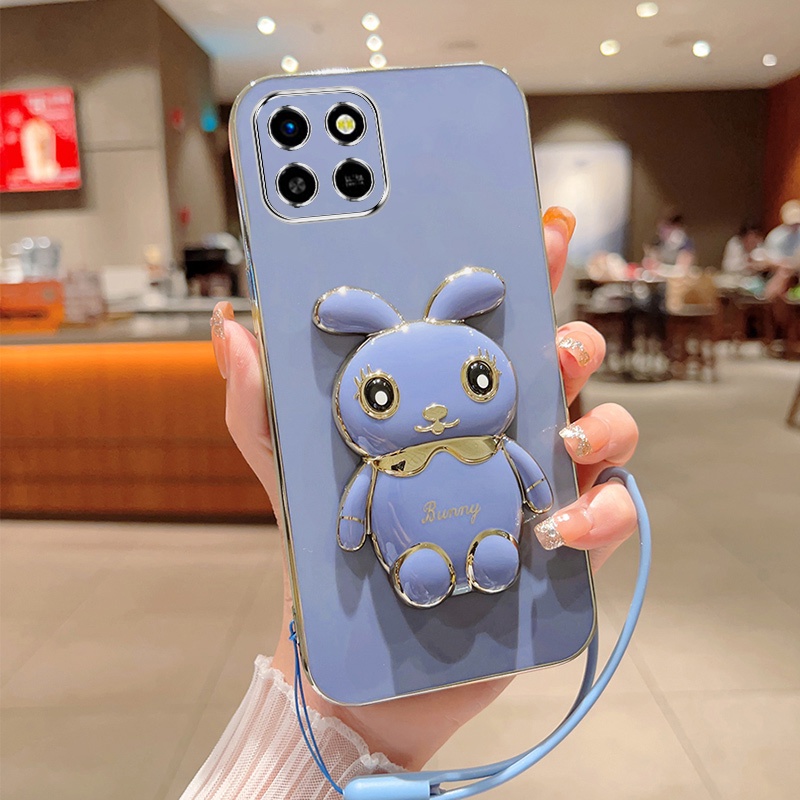 Andyh Case Handphone Untuk Infinix Smart6 HD X6812 Lucu Kartun Kelinci Kecil Tepi Lurus Soft Shell Mengirim lanyard Silikon