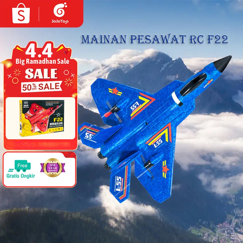 Jojotoy Mainan Pesawat RC F22 Terbang Remote Control LED Pesawat Glider Airplane Foam