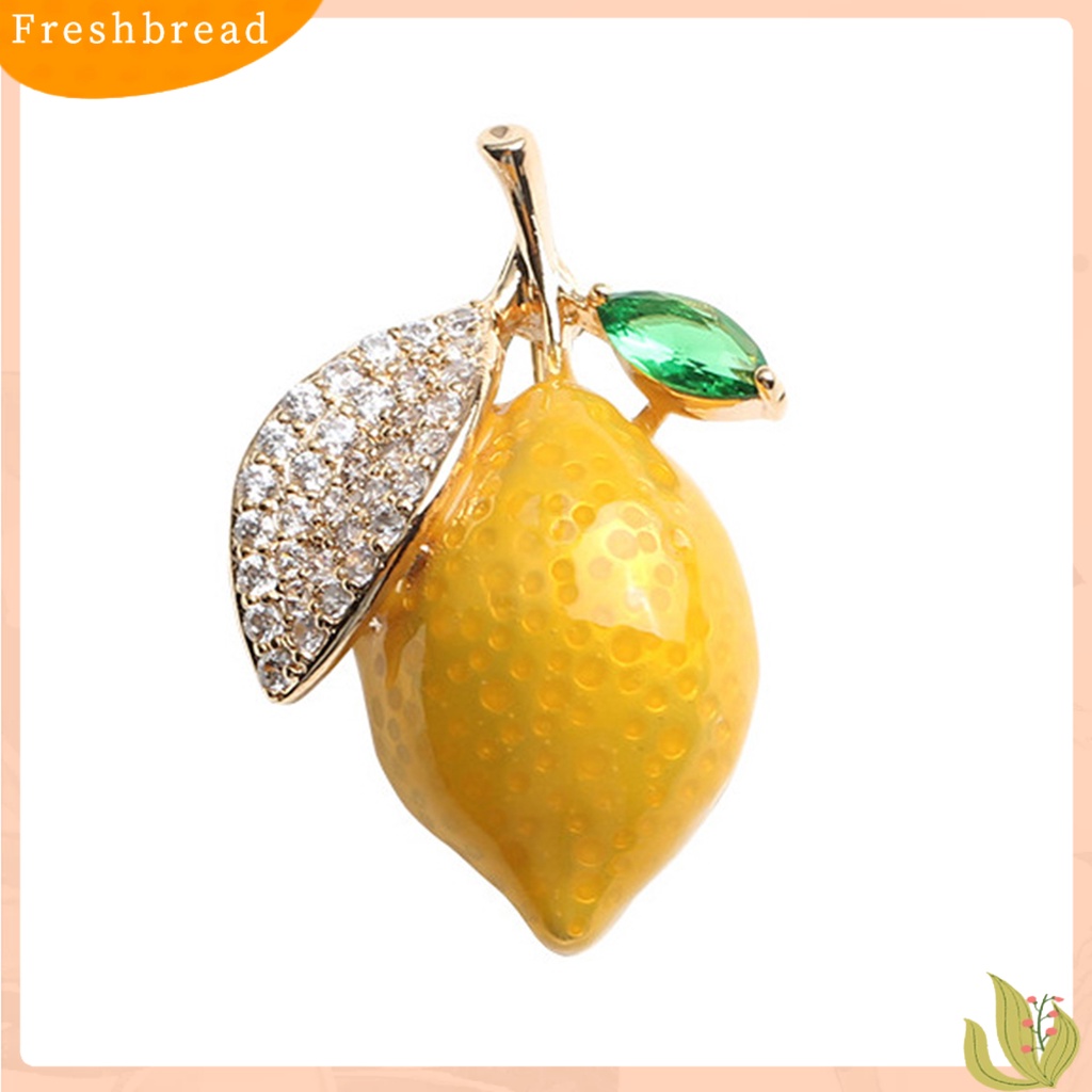 &lt; Freshbread &gt; Bros Pin Lemon Rhinestones Kuning Terang Kilau Menetes Minyak Bros Pakaian Dekor