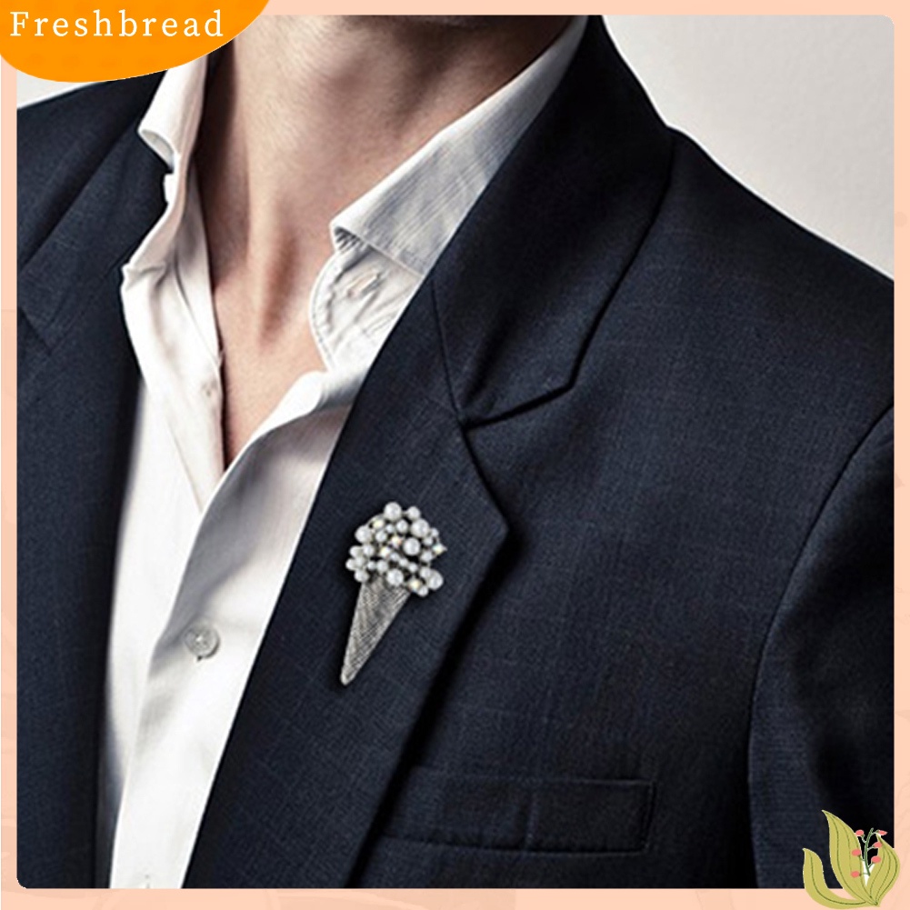 &lt; Freshbread &gt; Unisex Berlian Imitasi Simulasi Mutiara Es Krim Bros Pin Perhiasan Kerah Pernikahan