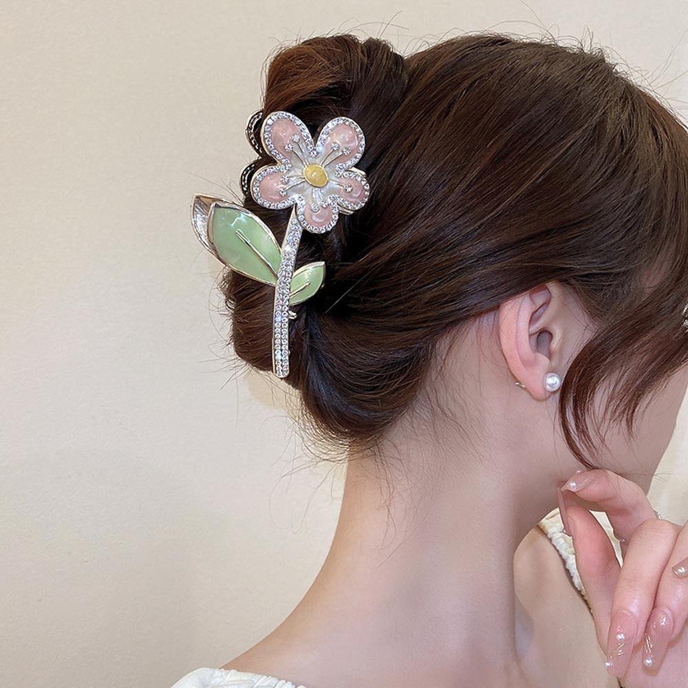 Needway Bunga Rambut Cakar Kepribadian Ins Vintage Geometris Heardress Untuk Gadis Ponytail Holder Fashion Hiasan Kepala Zirkon Wanita Hair Clip