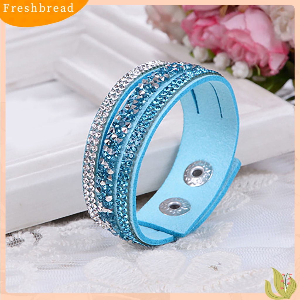 &lt; Freshbread &gt; Wanita Fashion Gelang Tangan Kulit Imitasi Kristal Berlian Imitasi Untuk Hadiah Perjamuan Pacaran