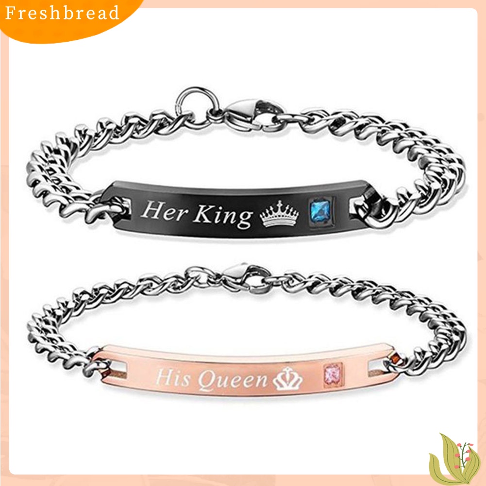 &lt; Freshbread &gt; His Queen Her King Crown Couple Lover Wristband Gelang Bangle Perhiasan Hadiah