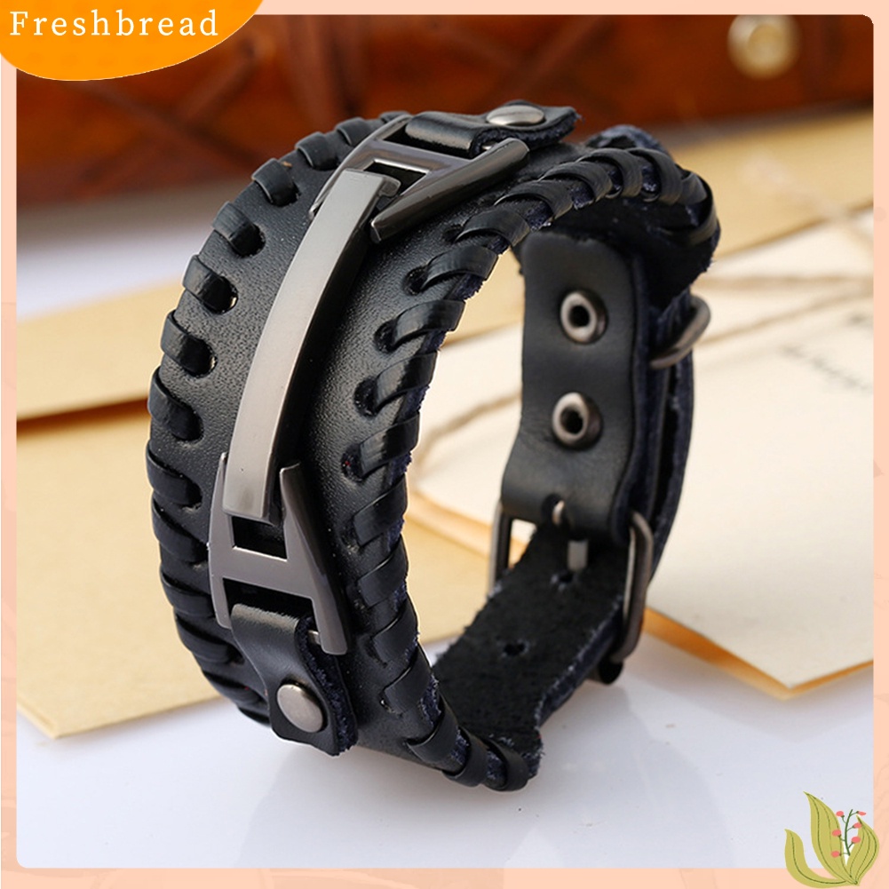 &lt; Freshbread &gt; Punk Pria Anyaman Kulit Imitasi Lebar Manset Gelang Gelang Bangle Perhiasan Hadiah