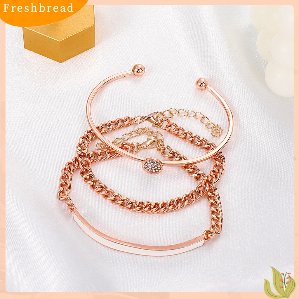 &lt; Freshbread &gt; 3Pcs/Set Cubic Zirconia Bukaan Wanita Gelang Alloy Shiny Adjustable Simple Bangles Perhiasan Aksesoris