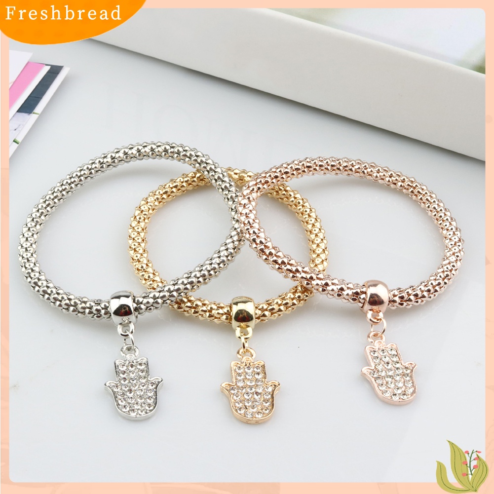 &lt; Freshbread &gt; 3Pcs/Set Berlian Imitasi Jantung Tangan Fatima Pesona Rantai Jagung Lady Gelang Bangle