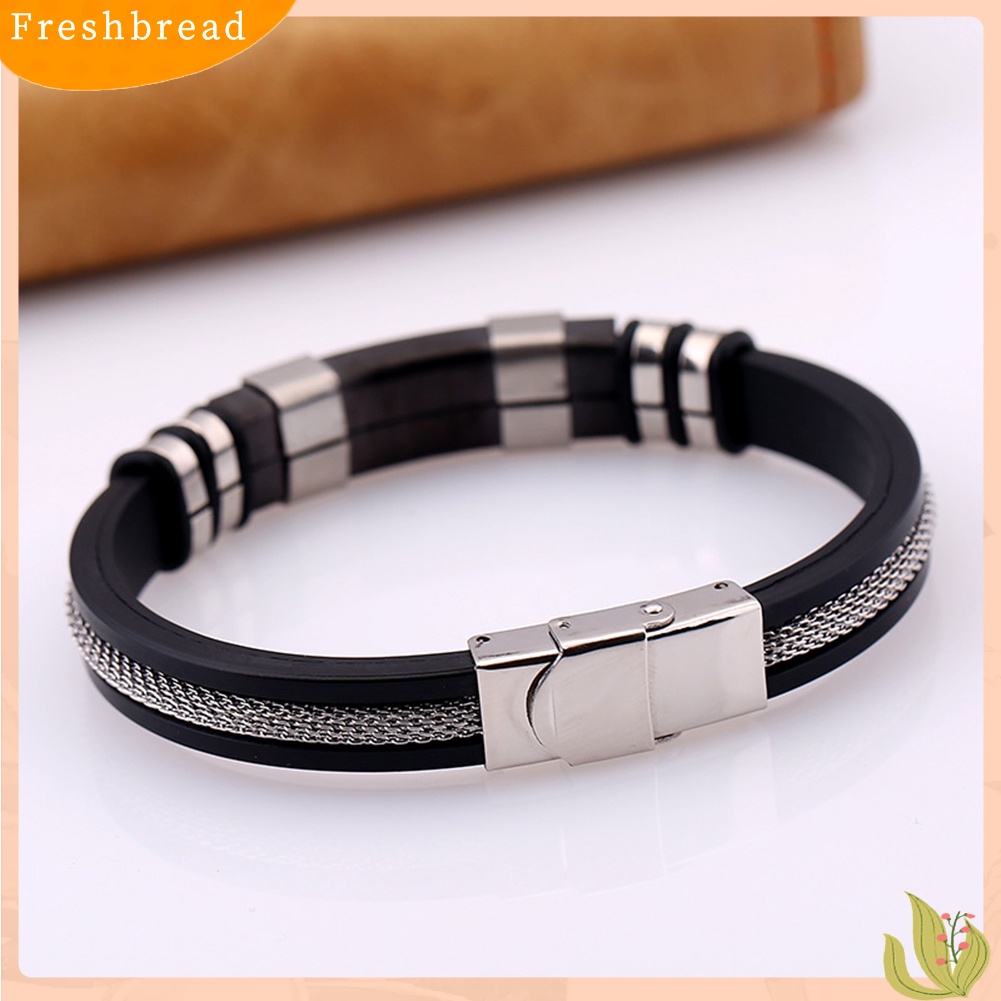 &lt; Freshbread &gt; Fashion Pria Baja Titanium Silikon Lembut Gelang Bangle Clasp Cuff Bracelet